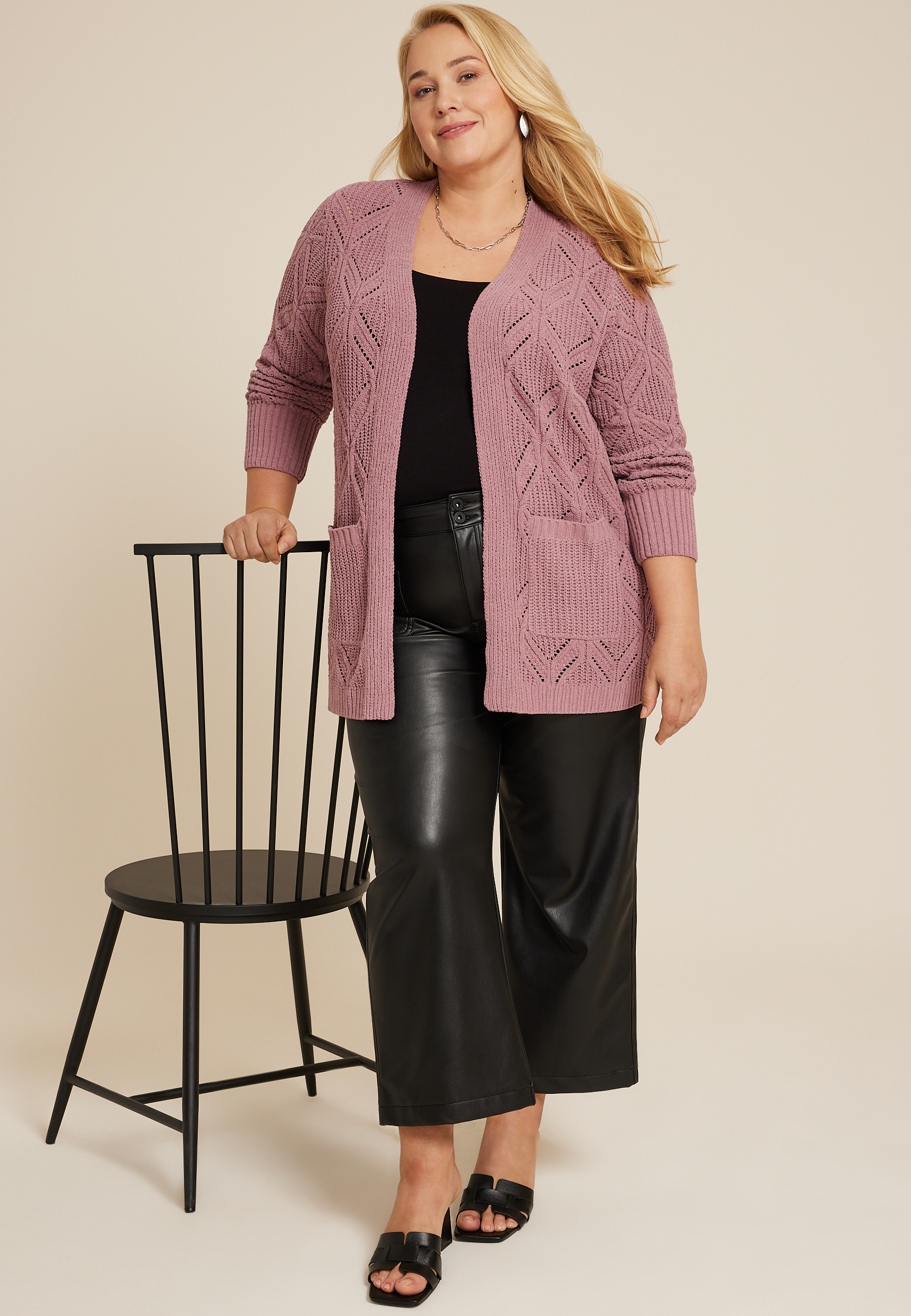 Plus Size Diamond Stitch Pocket Cardigan, C7249, large