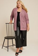 Plus Size Diamond Stitch Pocket Cardigan, C7249, small