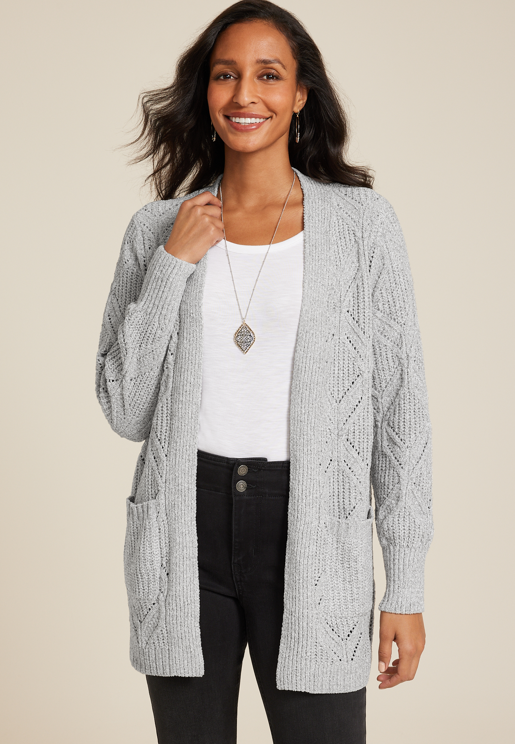 Diamond Stitch Pocket Cardigan, C2820, large