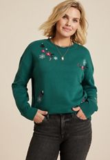 Holiday Embroidered Relaxed Fit Sweatshirt, C3895, small