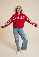 Holly Jolly Vibes Relaxed Fit Sweatshirt, REBEL RED, small
