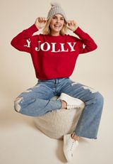 Holly Jolly Vibes Relaxed Fit Sweatshirt, REBEL RED, small