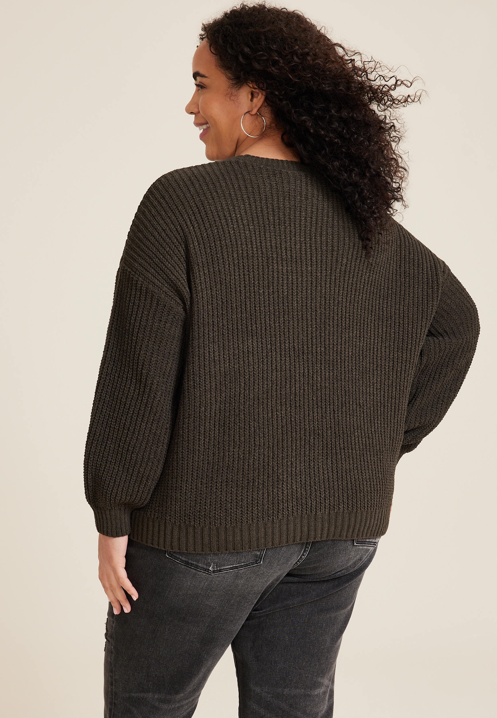 Plus Size Matte Chenille Checkerboard Sweater, C3579, large