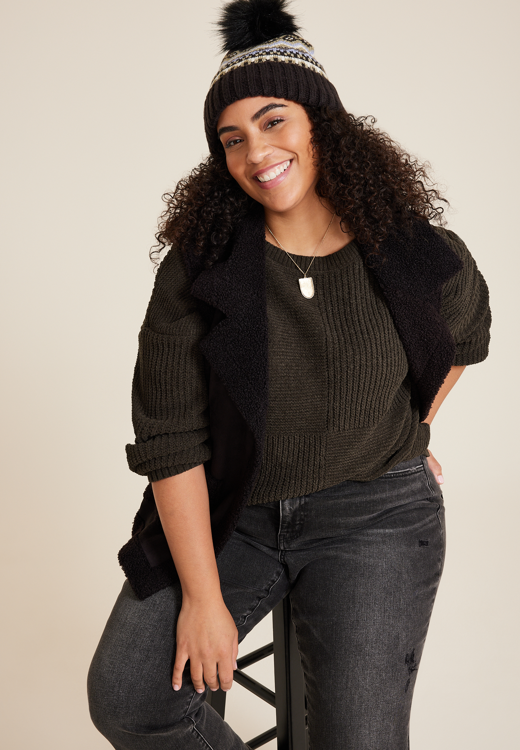 Plus Size Matte Chenille Checkerboard Sweater, C3579, large