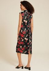 Bare Floral Velvet Mock Neck Dress, BLACK COMBO, small