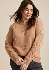 Plus Size Bubble Heart Crew Neck Sweater, C211, small
