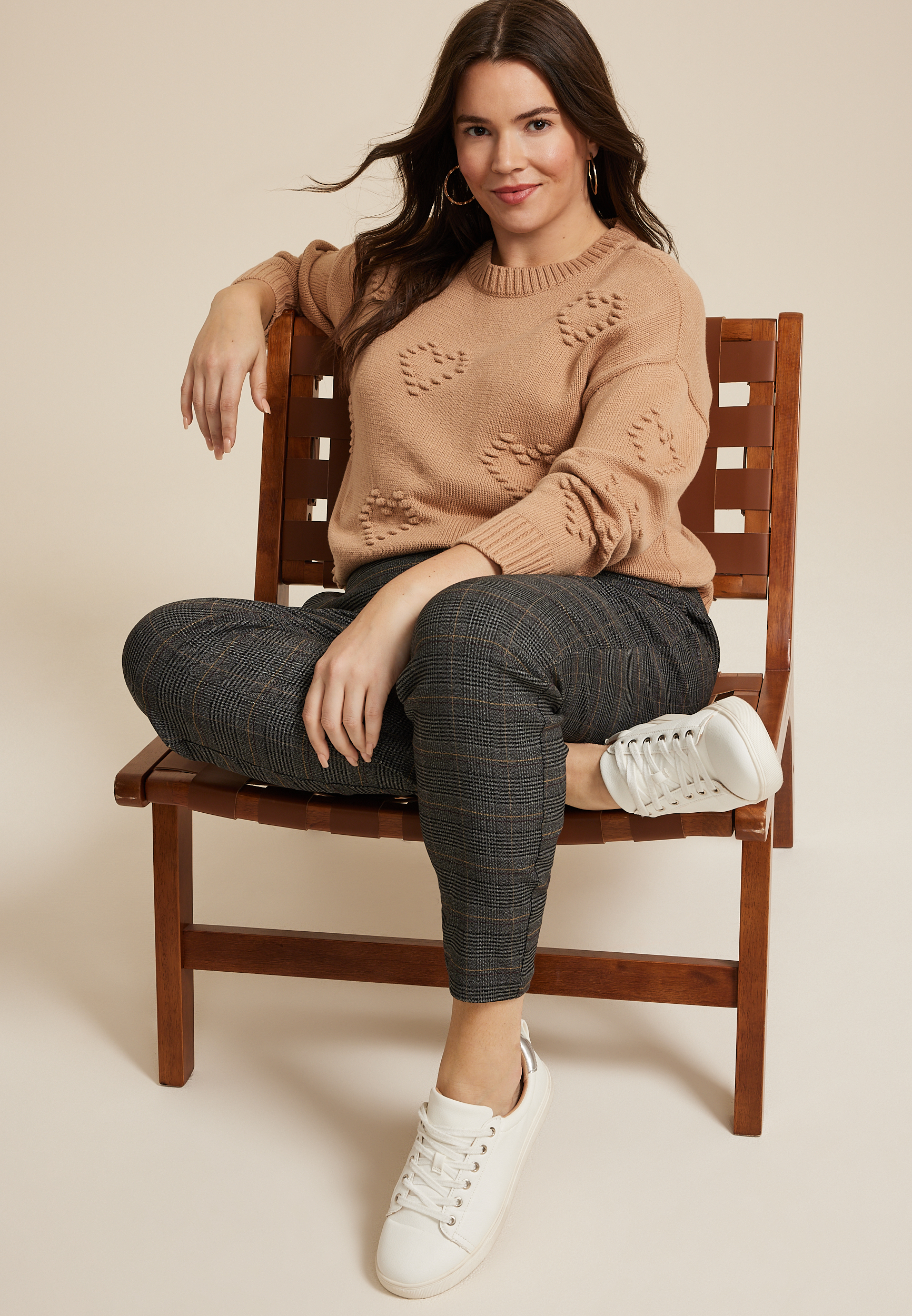 Plus Size Bubble Heart Crew Neck Sweater, C211, large