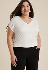 Plus Size edgely&trade; Metallic Trim V Neck Tee, C4673, small
