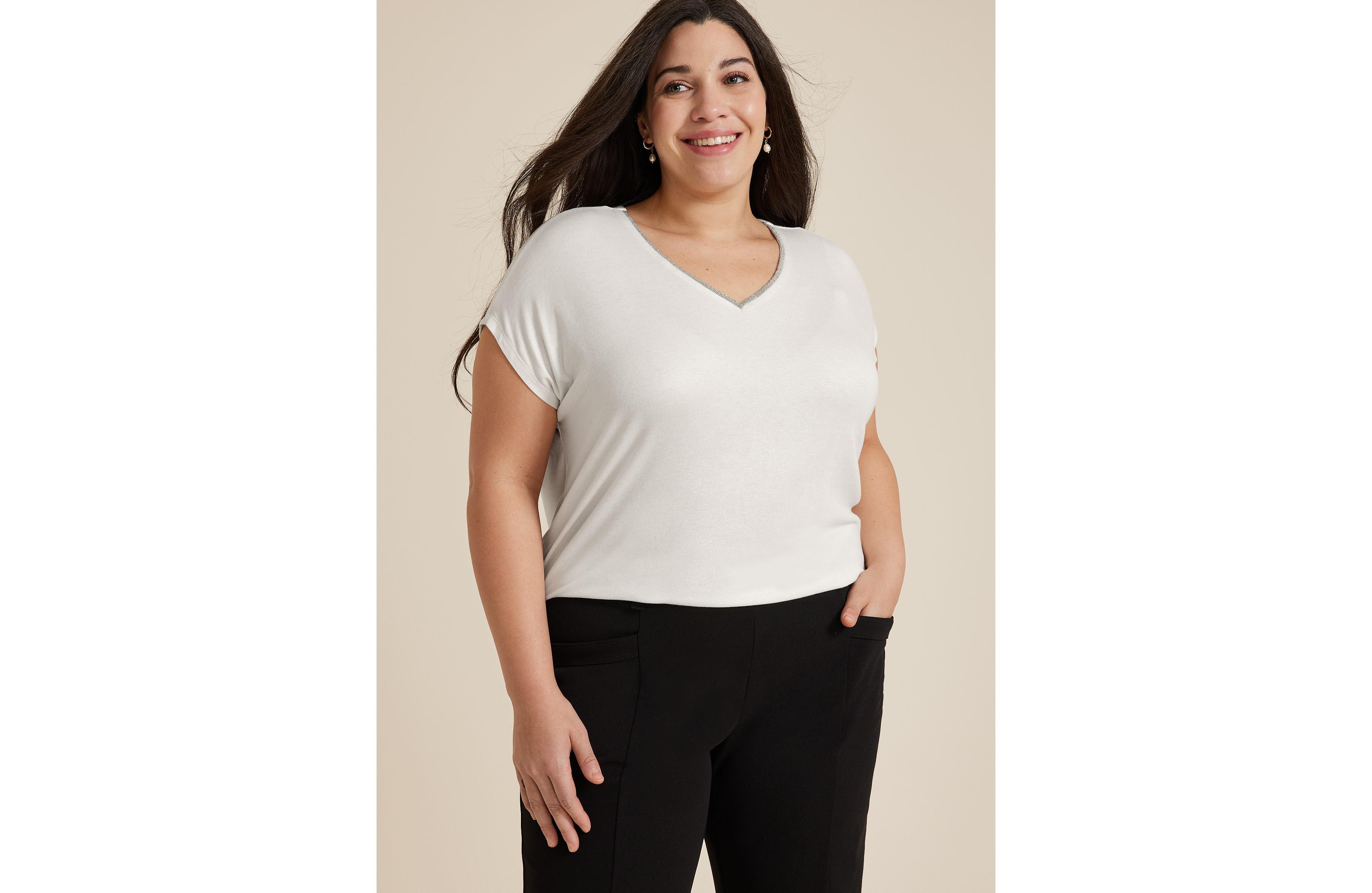 Plus edgely™ Metallic Trim V Neck Tee