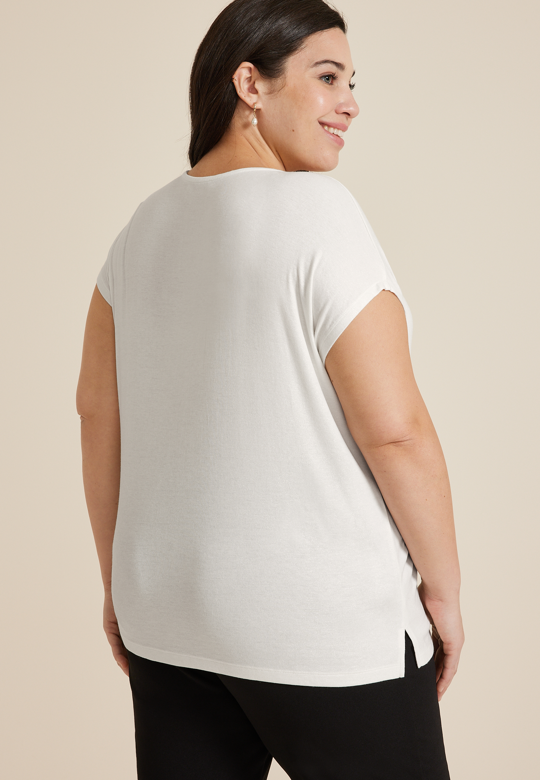 Plus Size edgely&trade; Metallic Trim V Neck Tee, C4673, large