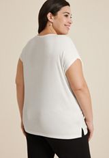 Plus Size edgely&trade; Metallic Trim V Neck Tee, C4673, small