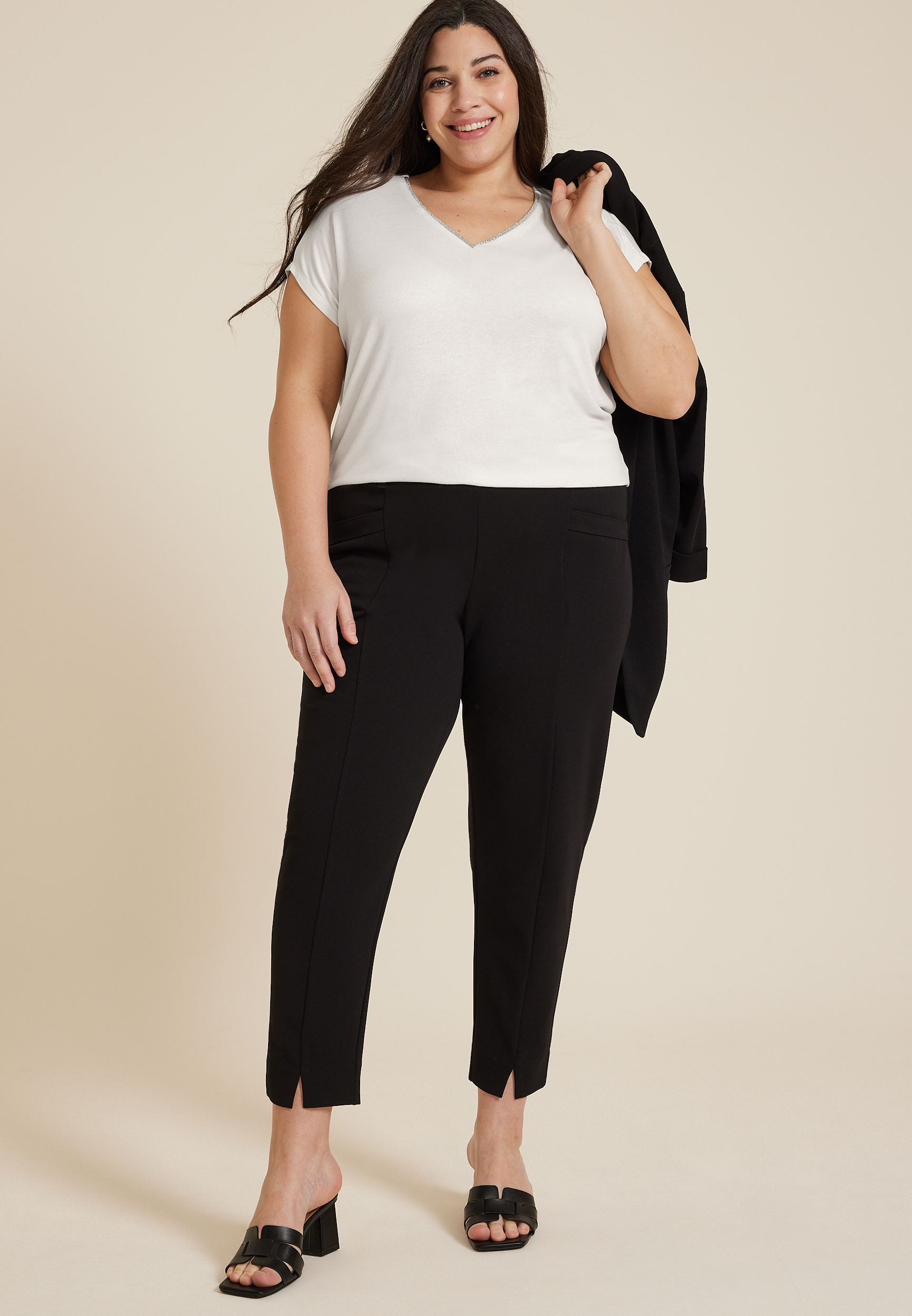 Plus Size edgely&trade; Metallic Trim V Neck Tee, C4673, large