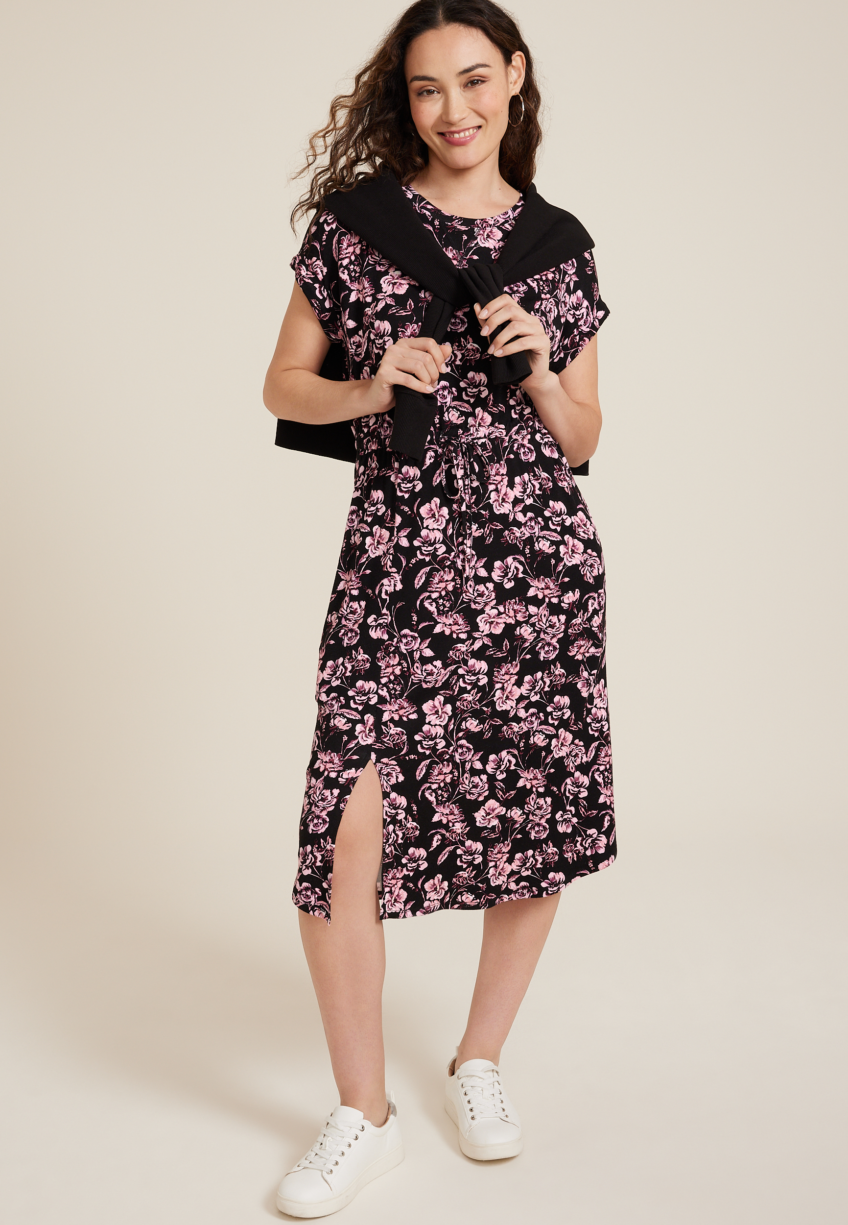 24/7 Clara Floral Tie Waist Midi Dress