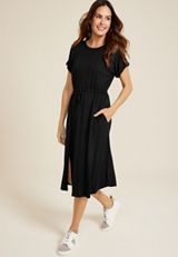 24/7 Clara Tie Waist Midi Dress, BLACK, small