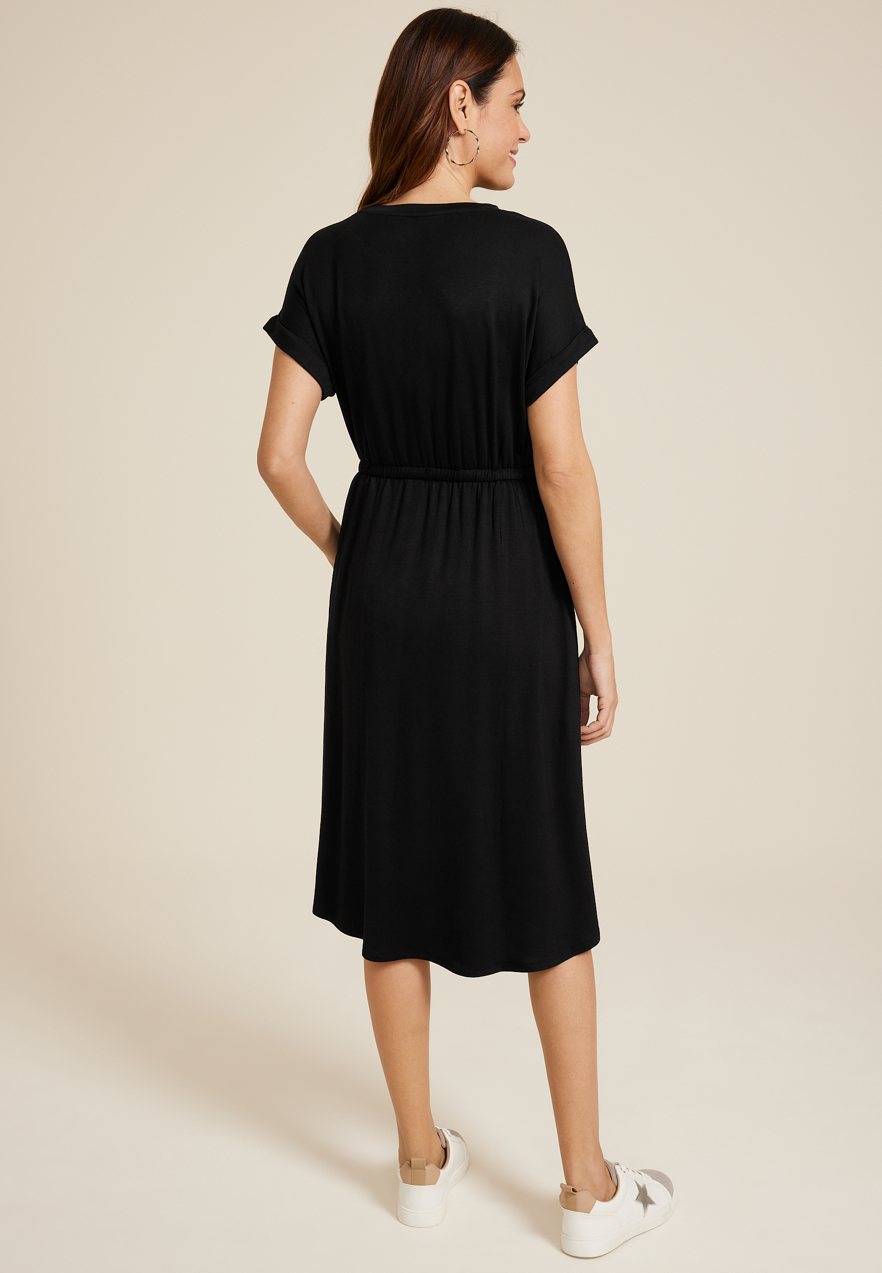 24/7 Clara Tie Waist Midi Dress, BLACK, large