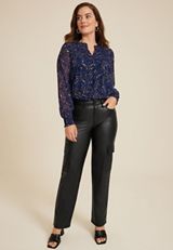 Faux Leather High Rise Cargo Relaxed Straight Pant, BLACK, small