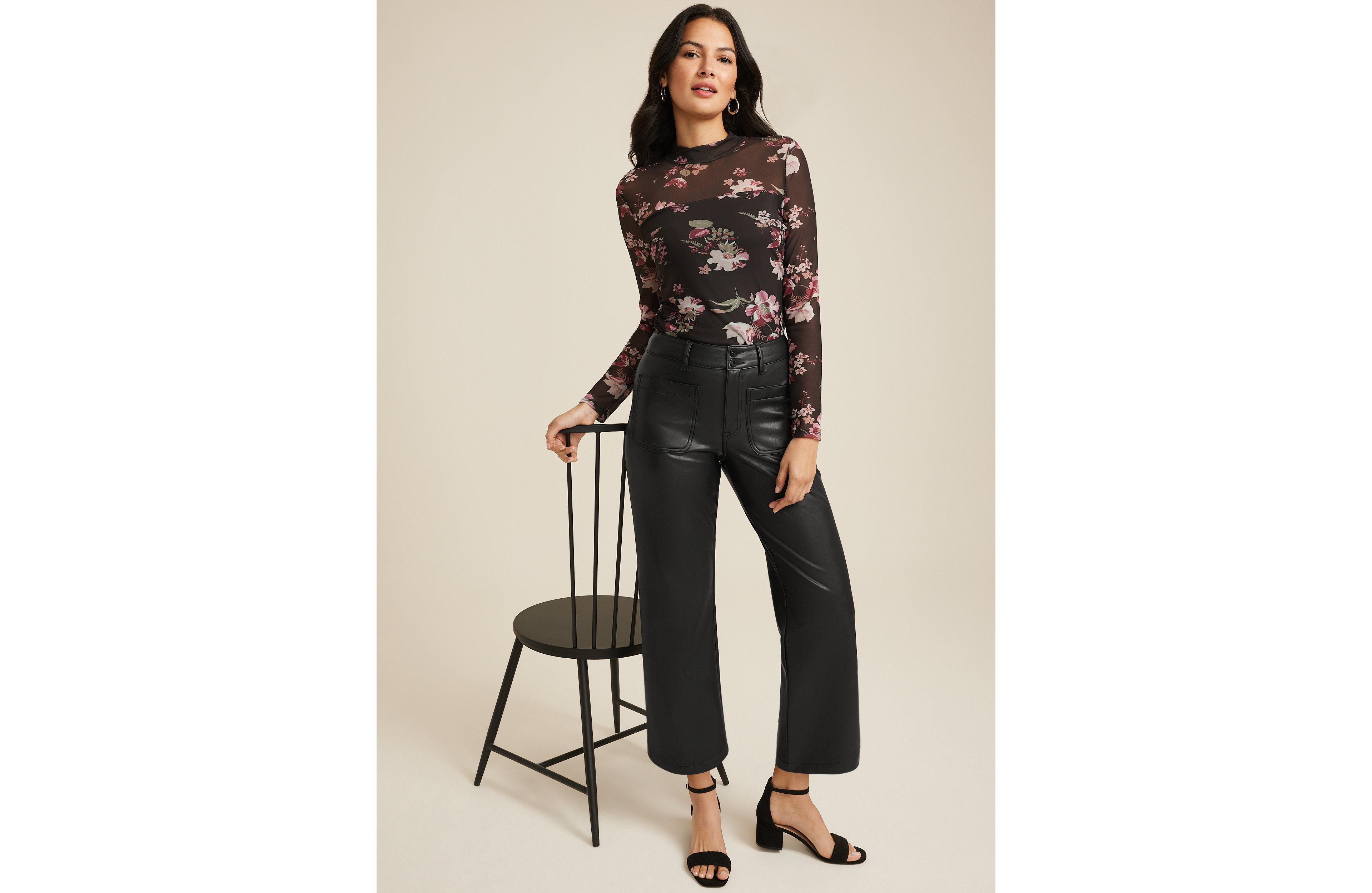 edgely™ Faux Leather High Rise Patch Pocket Wide Leg Pant
