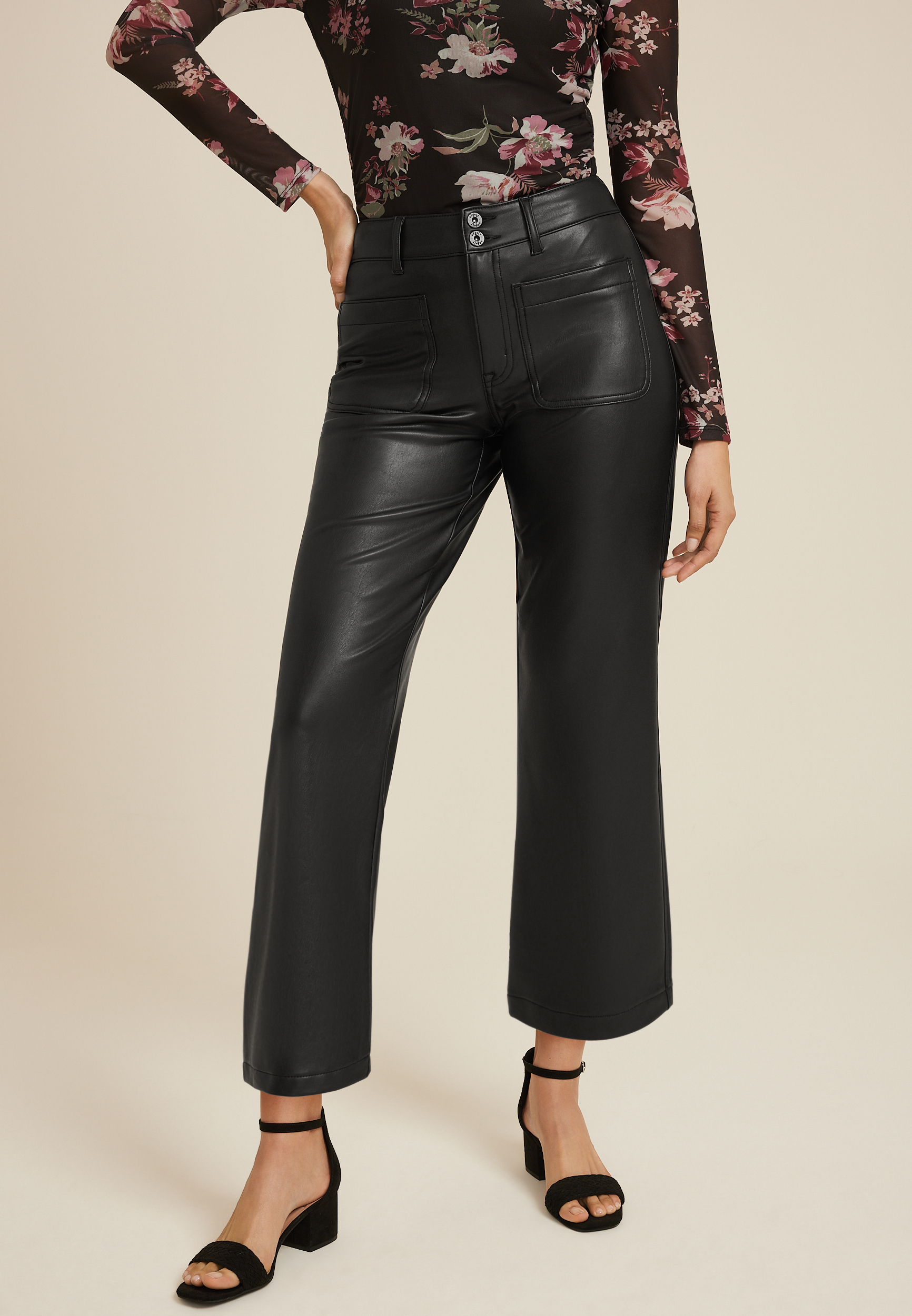 edgely&trade; Faux Leather High Rise Patch Pocket Wide Leg Pant, C106, large