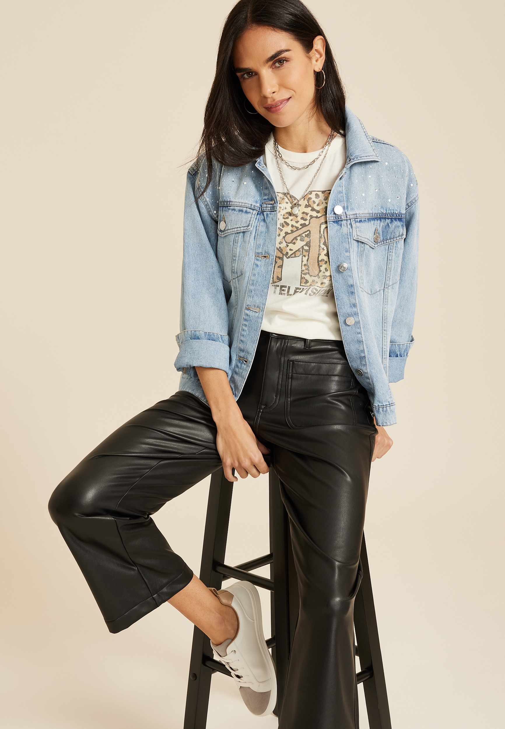 Light Nonstretch Sparkle Denim Jacket maurices