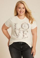 Plus Size Animal Print Love Classic Fit Graphic Tee, ECRU, small