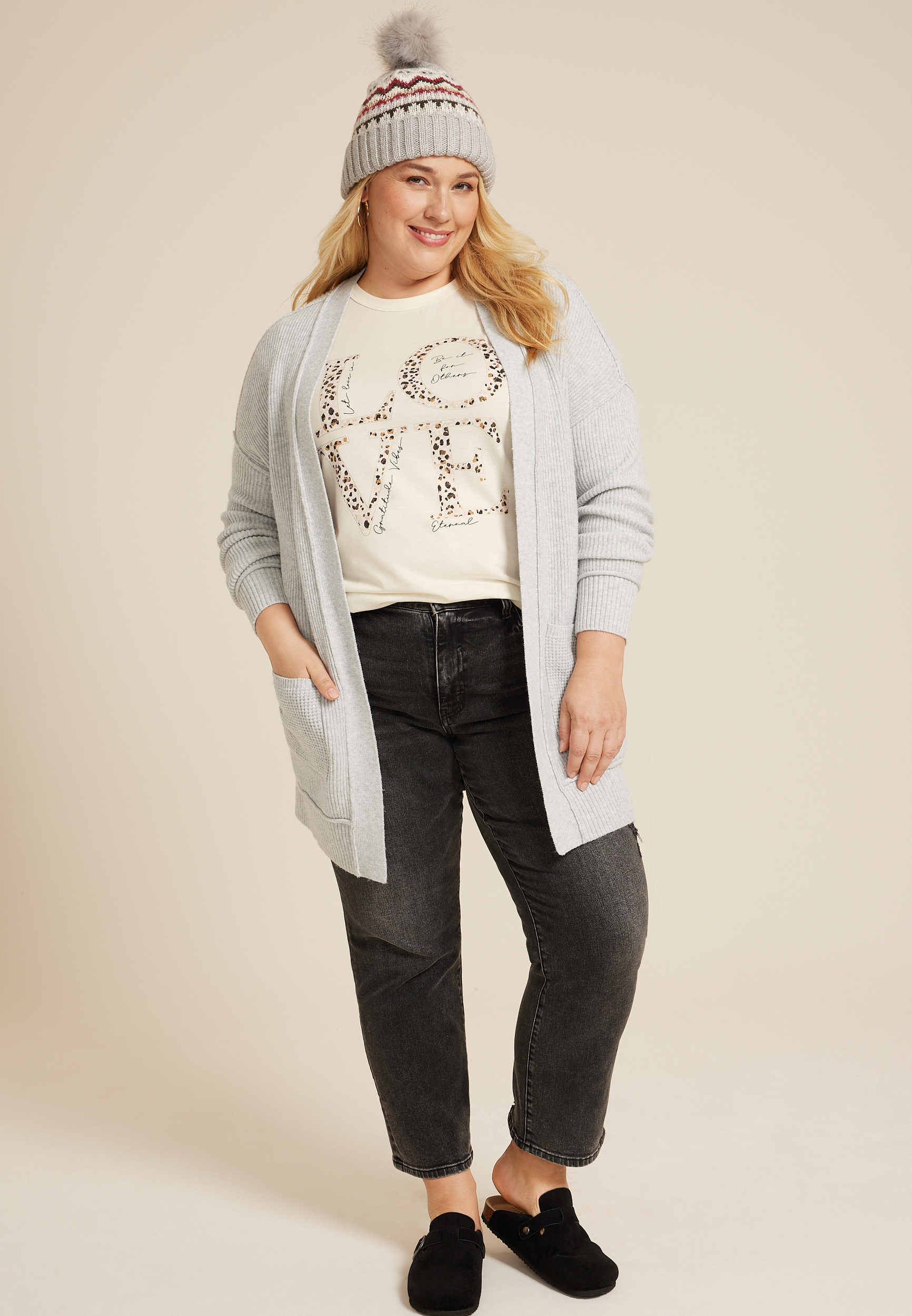 Plus Size Animal Print Love Classic Fit Graphic Tee, ECRU, large