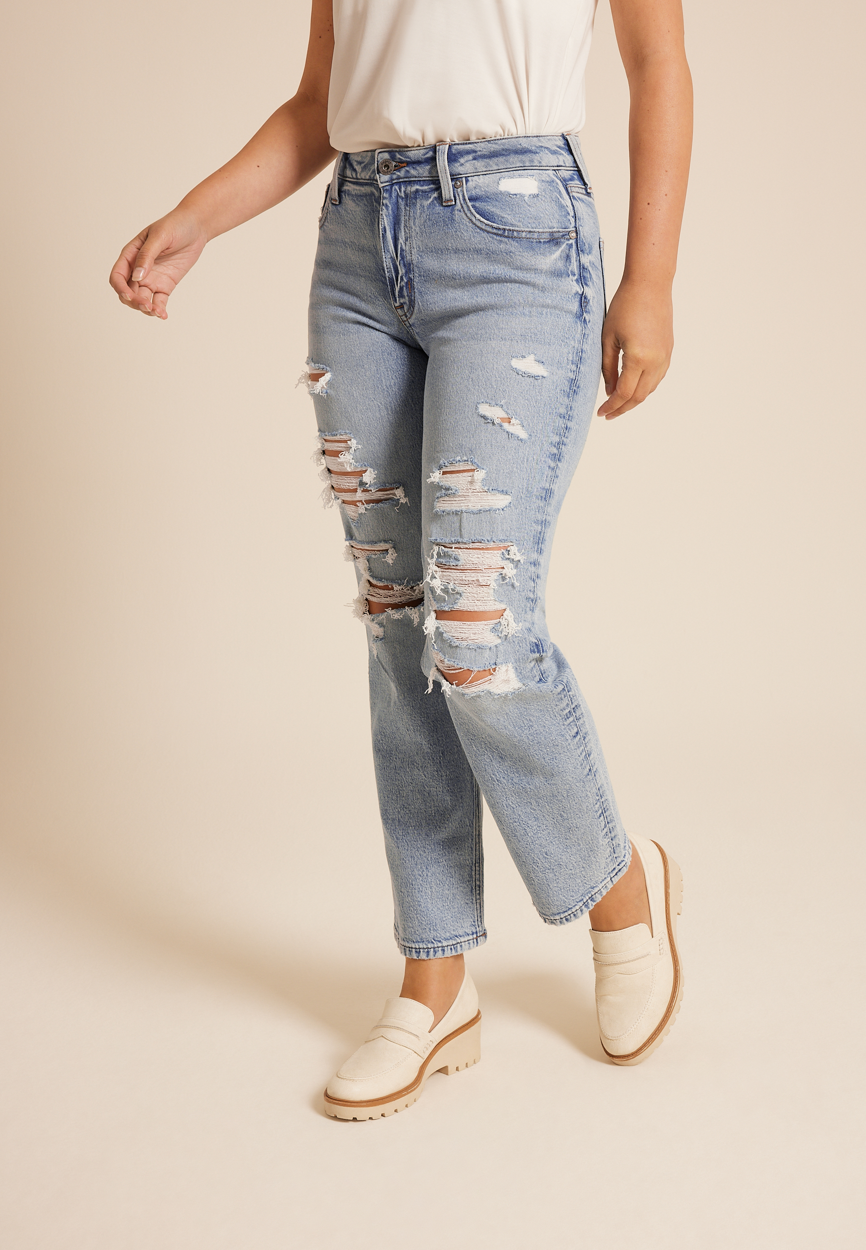 edgely™ High Rise Ripped Relaxed Straight Ankle Jean