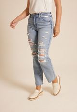 edgely&trade; High Rise Ripped Relaxed Straight Ankle Jean, , small