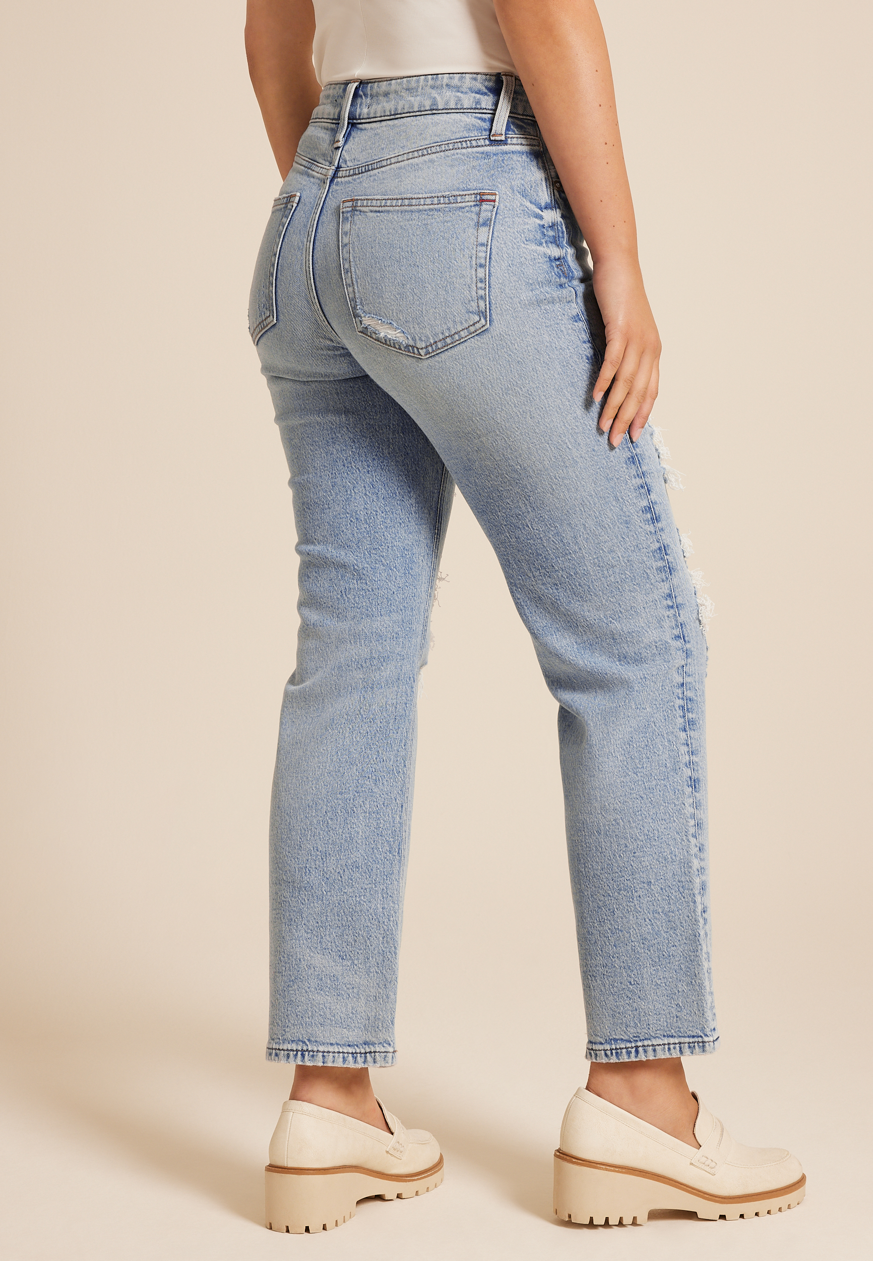 edgely&trade; High Rise Ripped Relaxed Straight Ankle Jean, , large