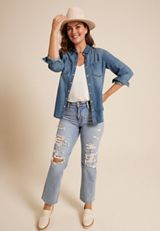 edgely&trade; High Rise Ripped Relaxed Straight Ankle Jean, , small