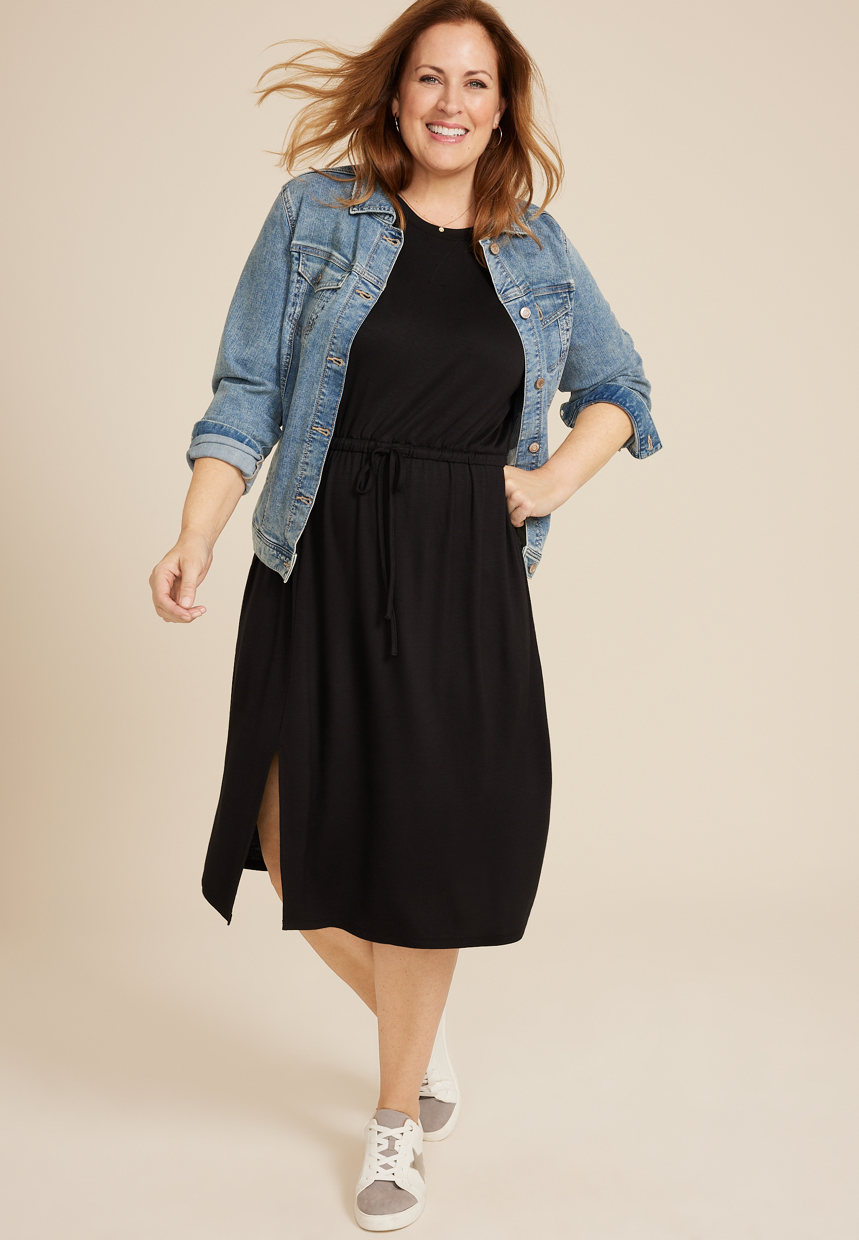 Plus Size 24/7 Clara Tie Waist Midi Dress, C106, large