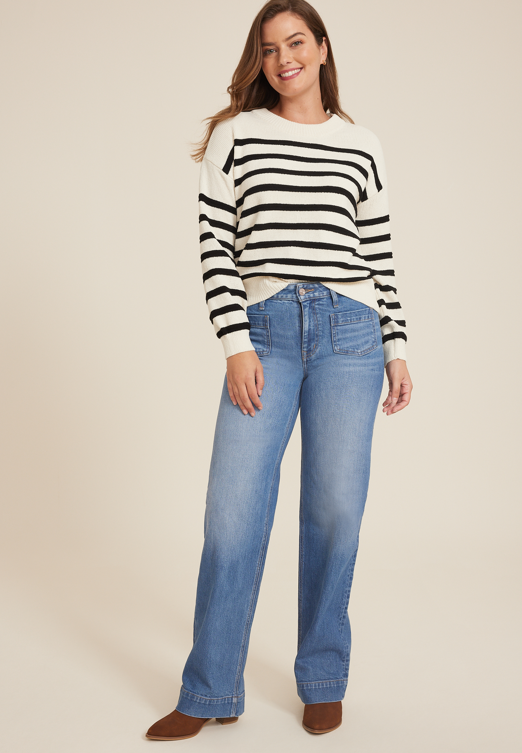 Patch Pocket High Rise Wide Leg Jean, MEDIUM SANDBLAST, large