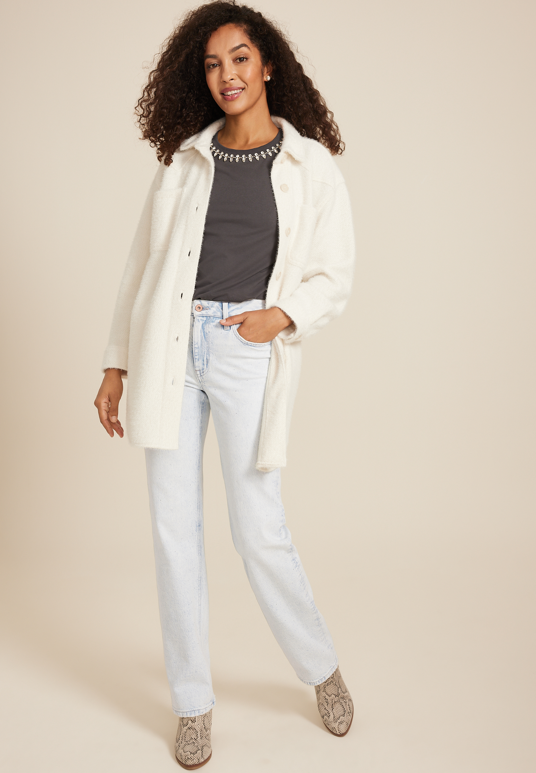 edgely&trade; High Rise Sparkle Relaxed Straight Jean, LIGHT SANDBLAST, large