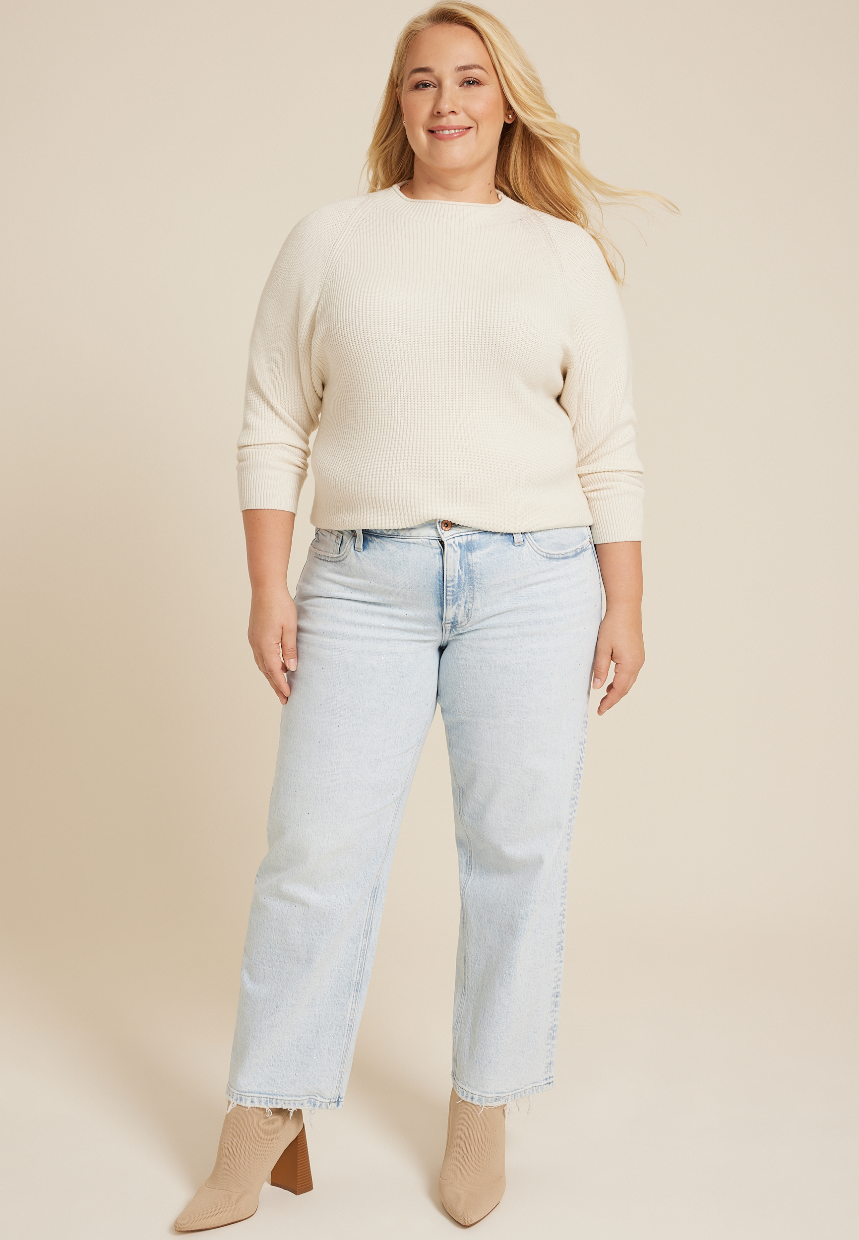 Maurices Plus Size Jeans Women's Edgely™ High Rise Sparkle Relaxed Straight Jeans Blue Size 20W