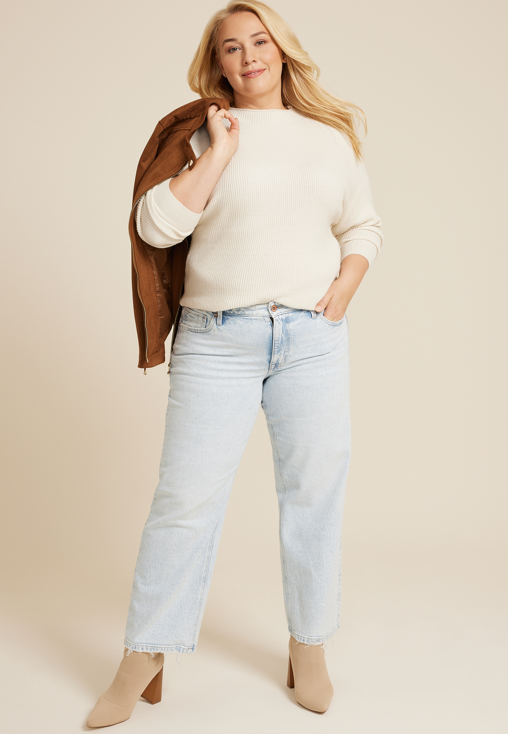 Plus Size edgely&trade; High Rise Sparkle Relaxed Straight Jean, LIGHT SANDBLAST, large