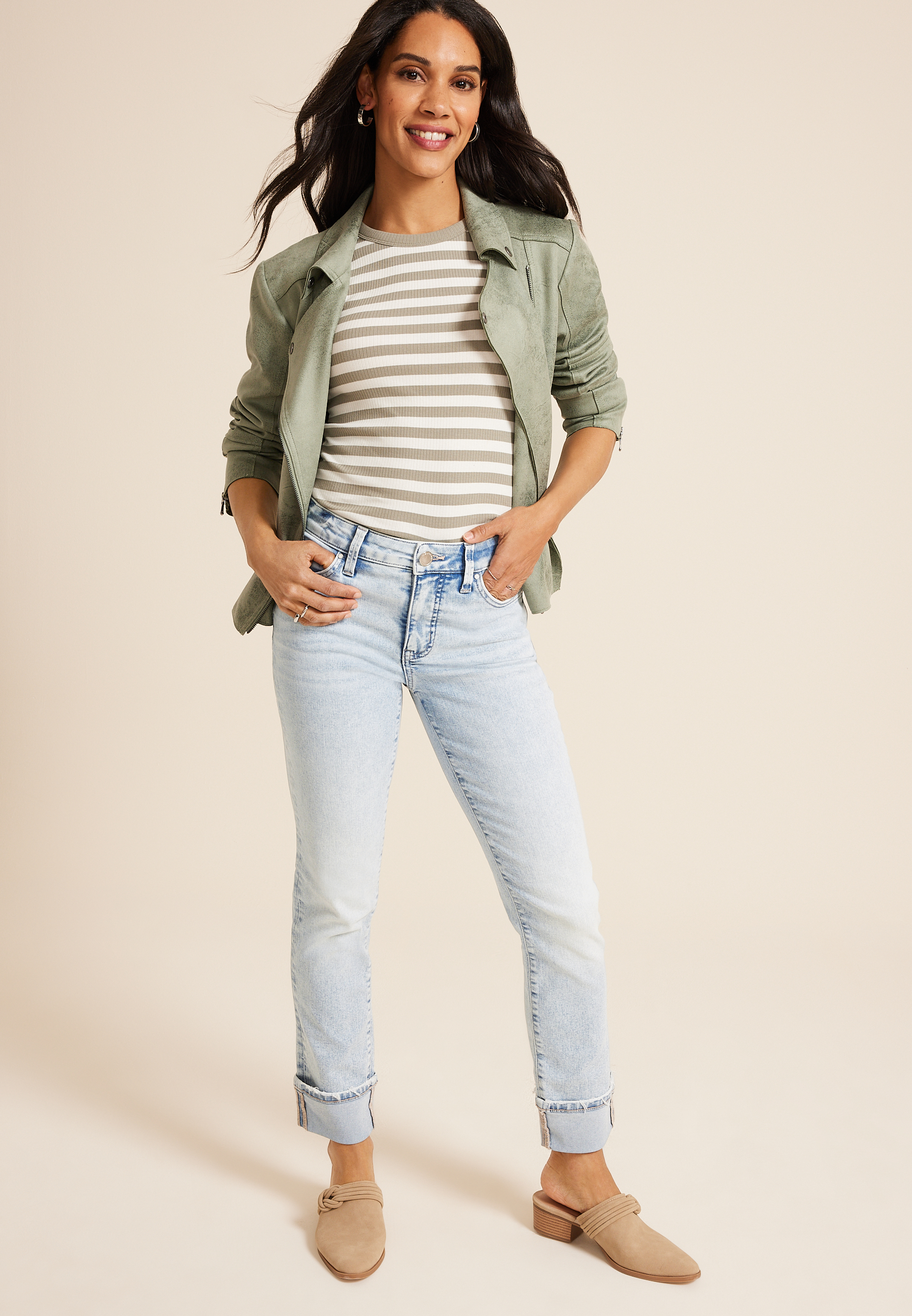 Everflex&trade; Mid Rise Slim Straight Cuff Ankle Jean, C2806, large