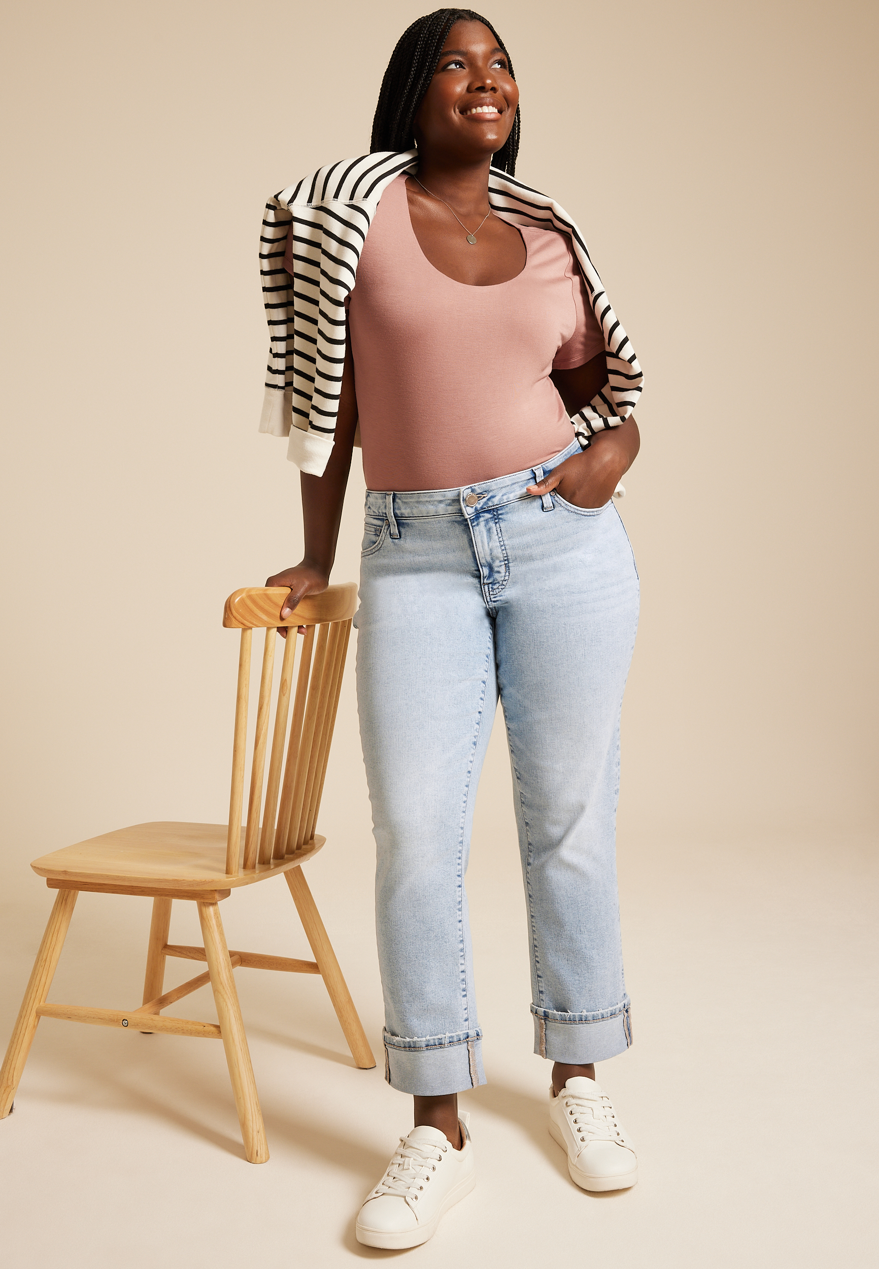 Plus Size Everflex&trade; Mid Rise Slim Straight Cuff Ankle Jean, , large