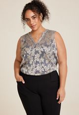 Plus Size Atwood Plisse V Neck Tank Top, C2839, small