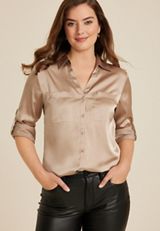 Winona Satin Button Down Blouse, C727, small