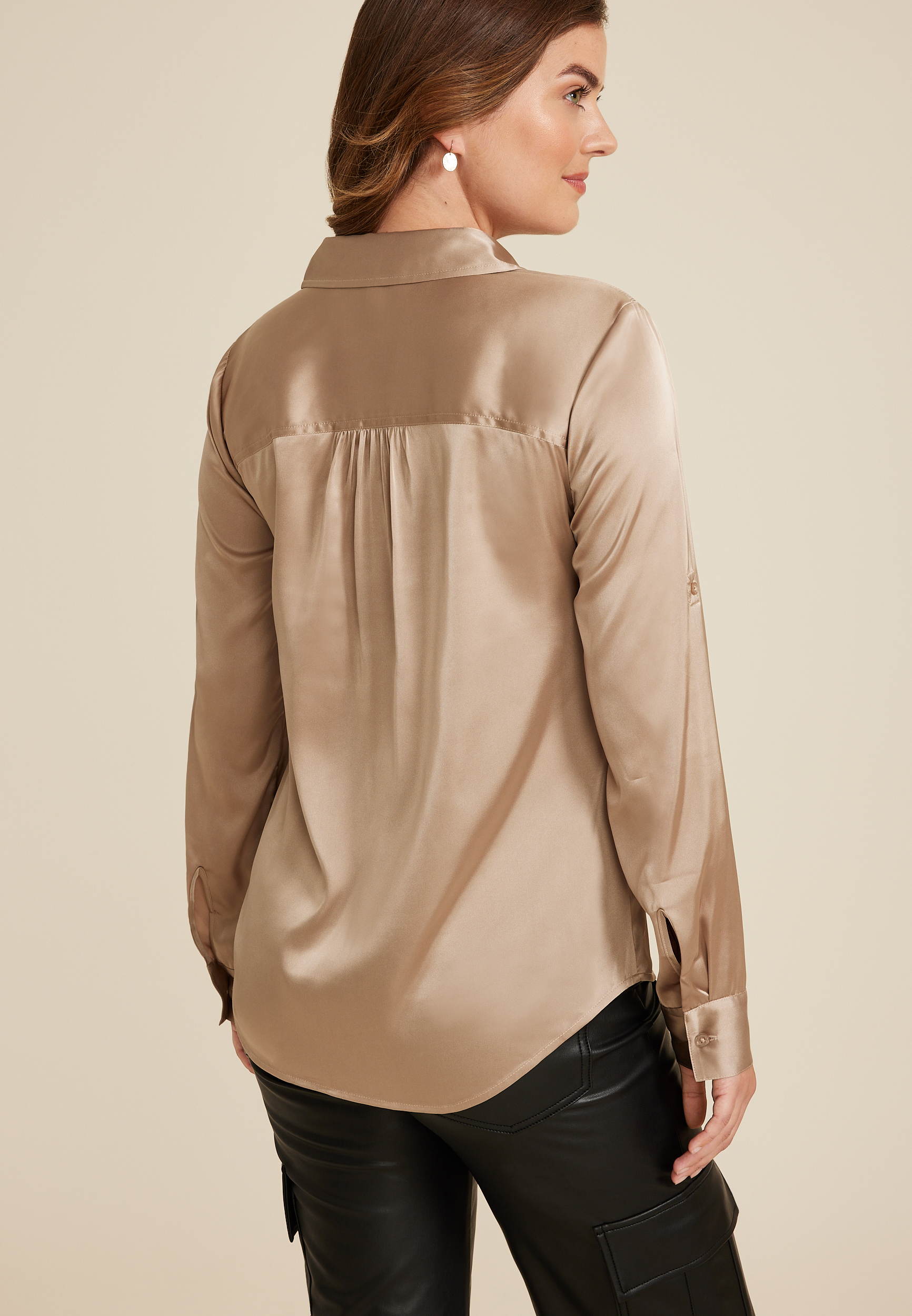 Winona Satin Button Down Blouse, C727, large