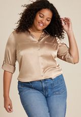 Plus Size Winona Satin Button Down Blouse, C727, small