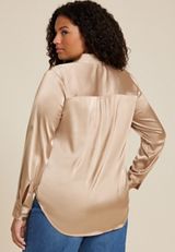 Plus Size Winona Satin Button Down Blouse, C727, small