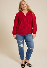 Plus Size Metallic Floral Jacquard Blouse, C4744, small