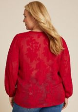 Plus Size Metallic Floral Jacquard Blouse, C4744, small