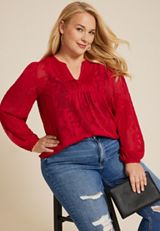 Plus Size Metallic Floral Jacquard Blouse, C4744, small