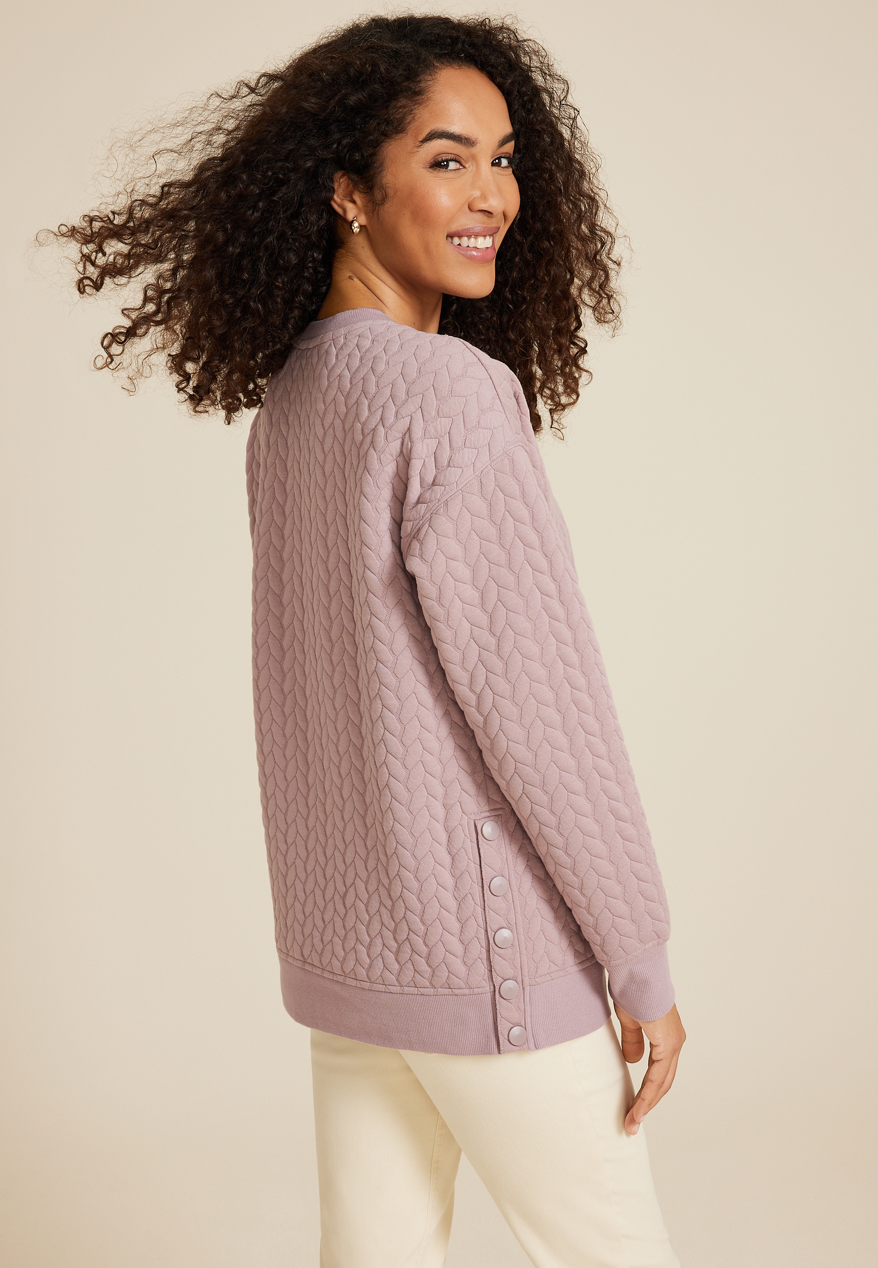 Quilted Snap Button Relaxed Fit Sweatshirt, C6959, large