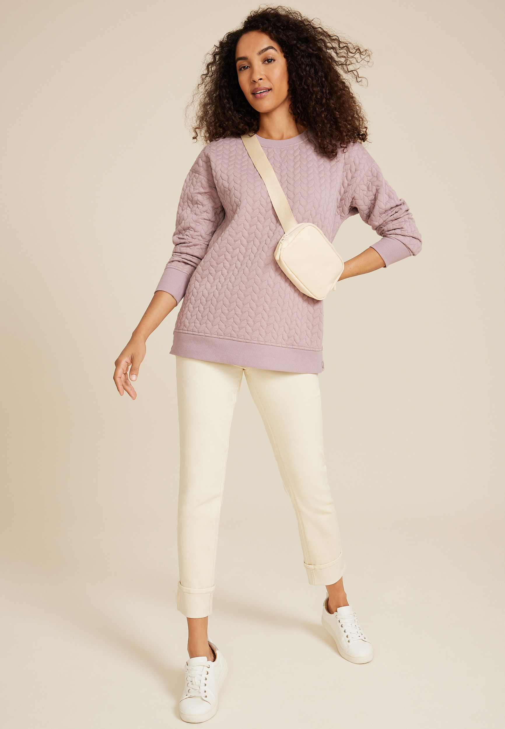 Quilted Snap Button Relaxed Fit Sweatshirt, C6959, large