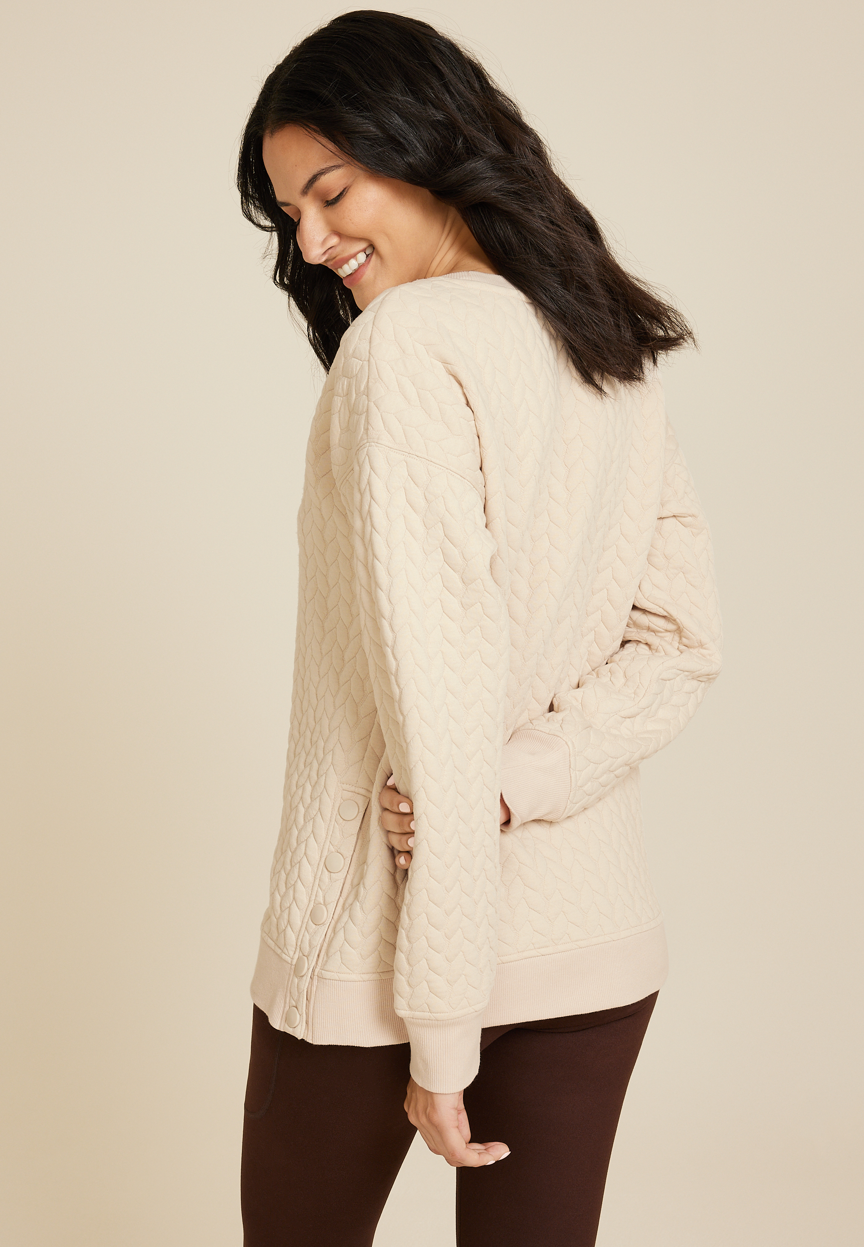 Quilted Snap Button Relaxed Fit Sweatshirt