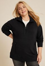 Plus Size Athleisure Half Zip Pullover Sweatshirt, BLACK, small