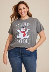 Plus Size Stay Cool Oversized Fit Graphic Tee, CHARCOAL, small