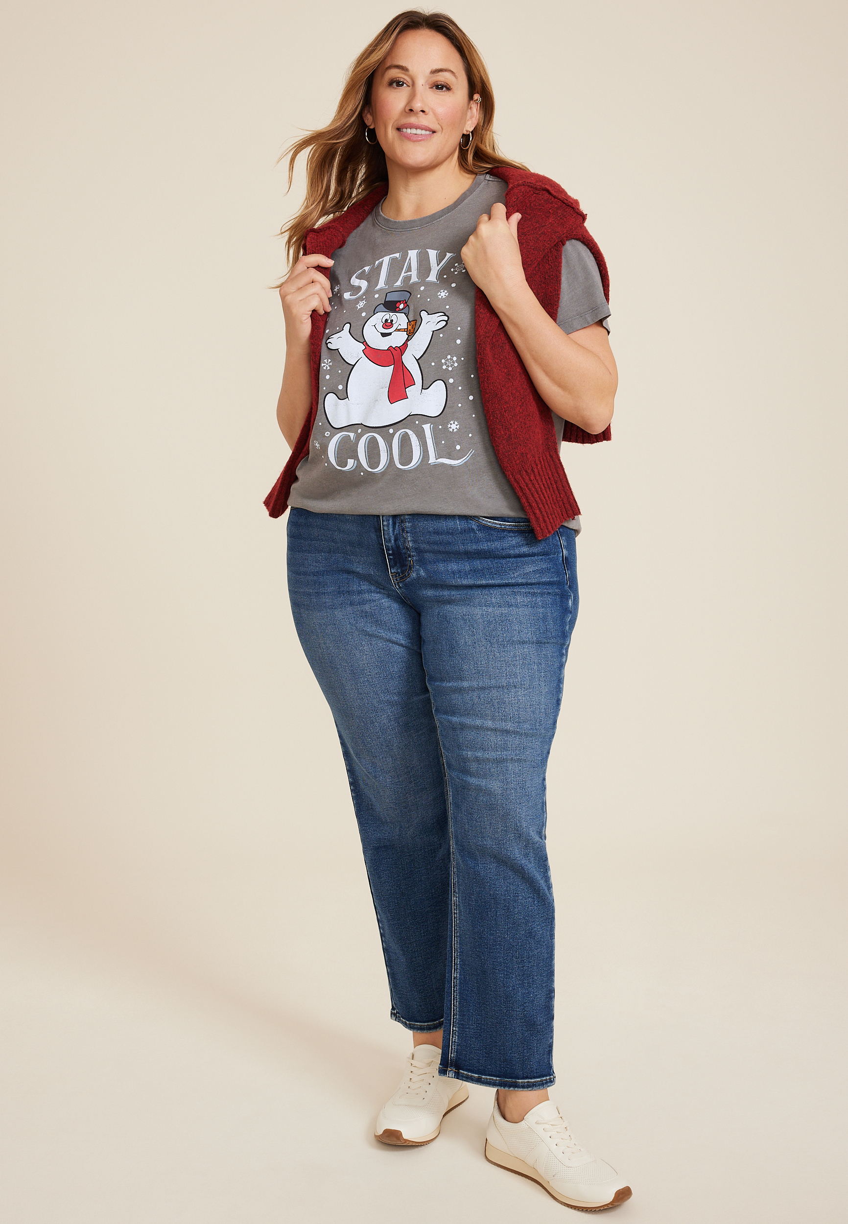 Plus Size Stay Cool Oversized Fit Graphic Tee, CHARCOAL, large